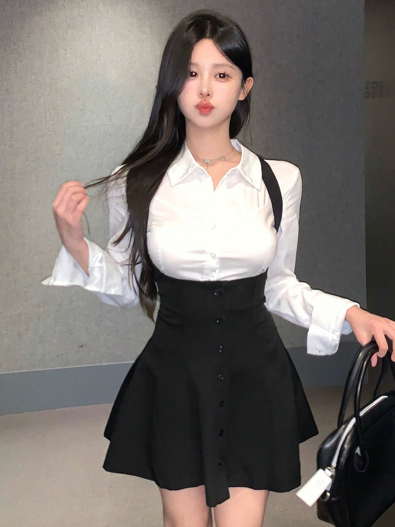 Solid Color Overall Style Dress with Button Front Design for Casual Wear