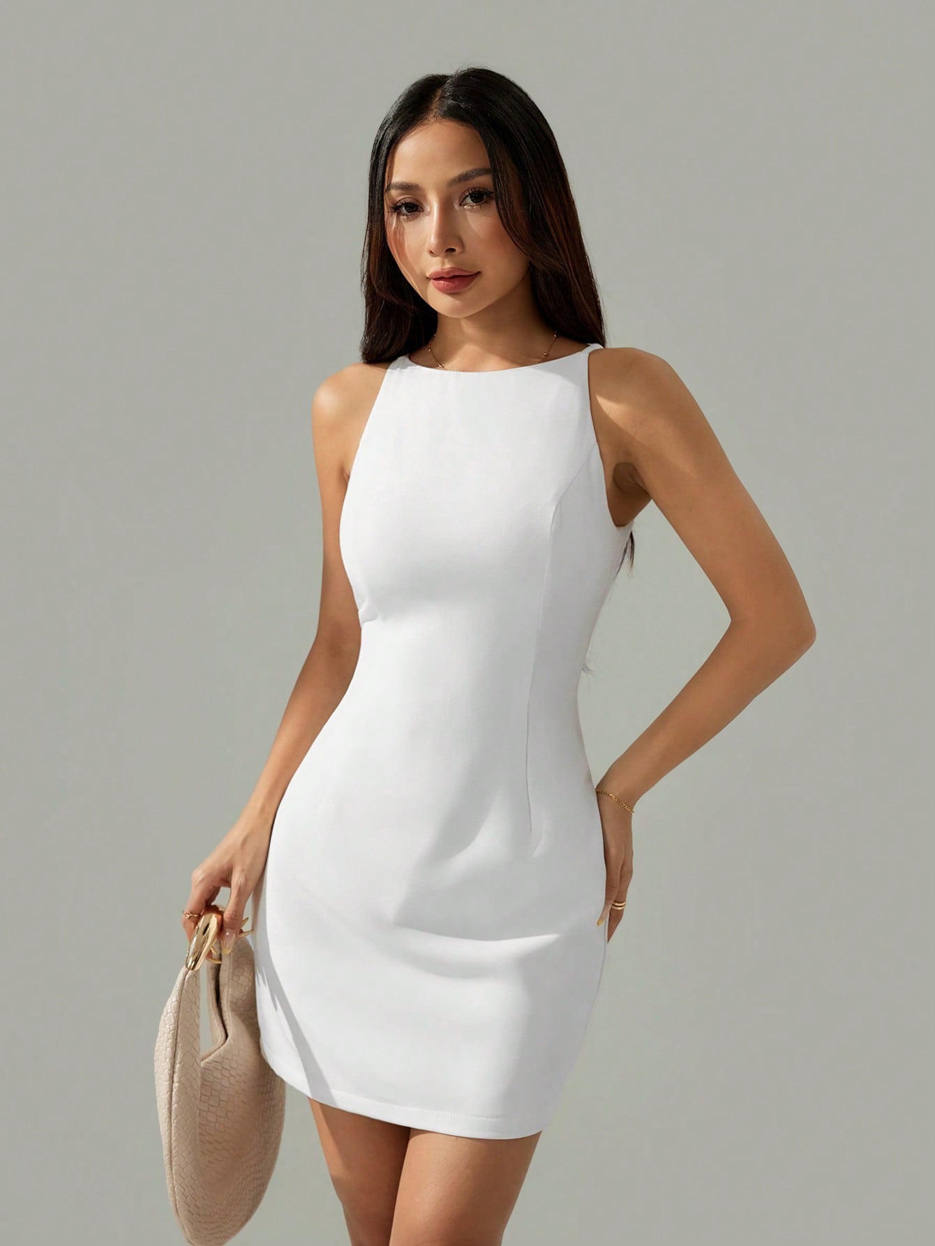 Women’s Woven Fabric Sleeveless Short Dress, Solid Pattern, 1 Piece, For Workplace and Daily Wear