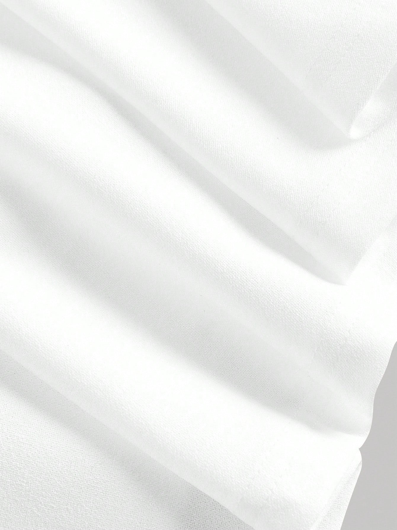 White Pleated Long Sleeve Dress with V Neck Design Short Length for Daily Styling