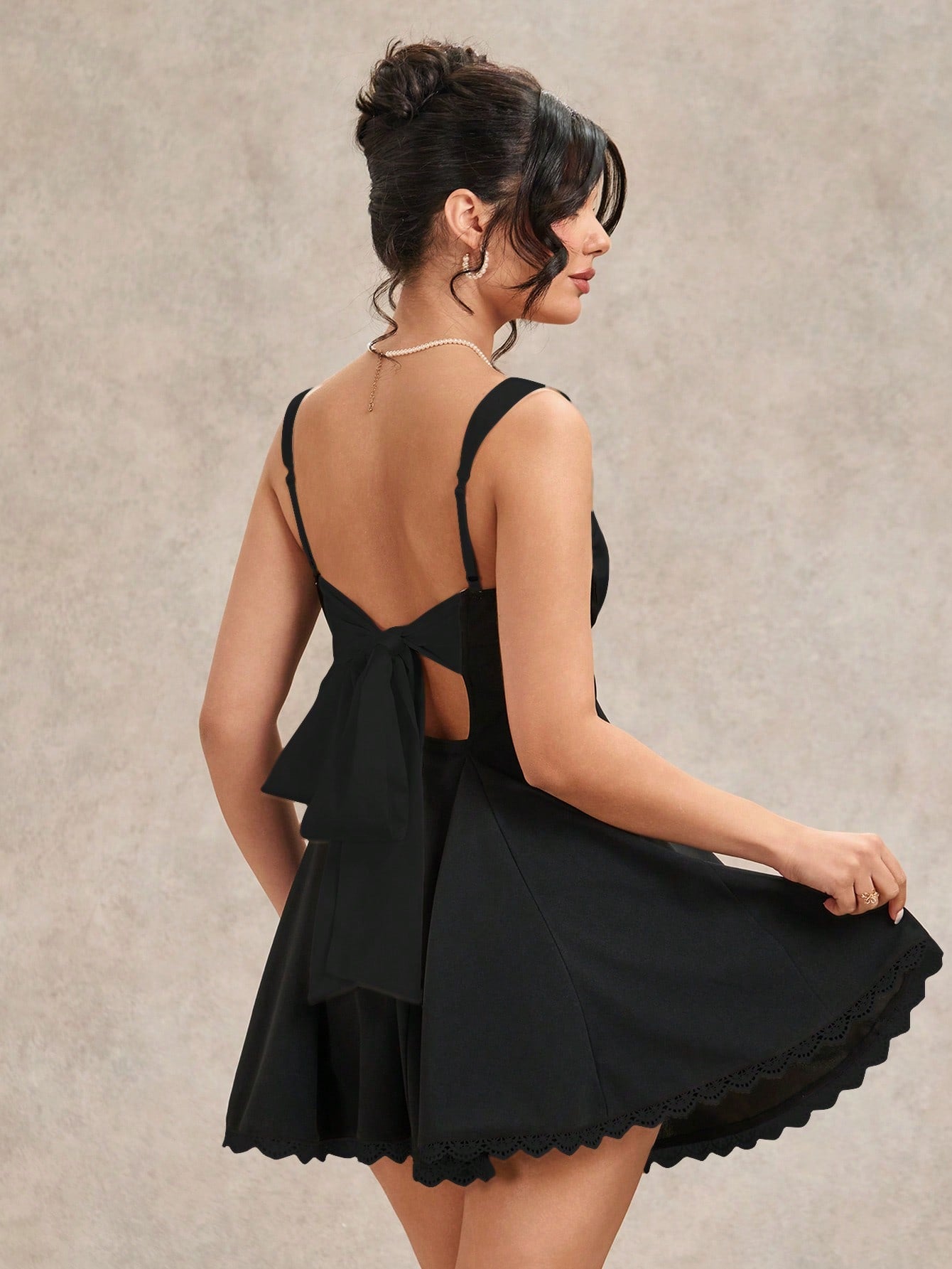 Back Bow Lace Mini Dress for Beach, Party, and Holiday Occasions