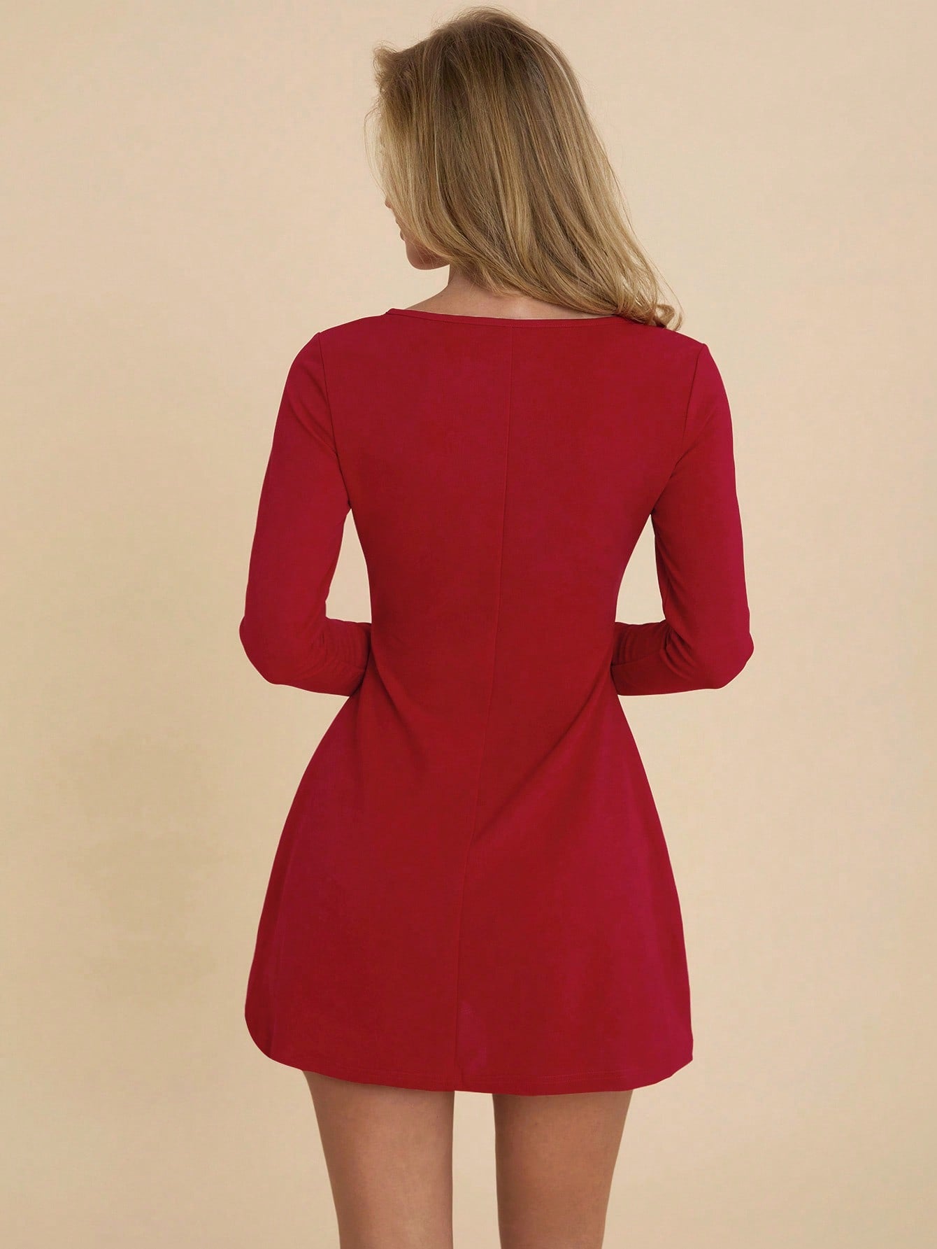 Women’s Woven Fabric Mini Dress, Long Sleeve Design, Solid Pattern, 1 Piece, For Daily and Commuting Wear