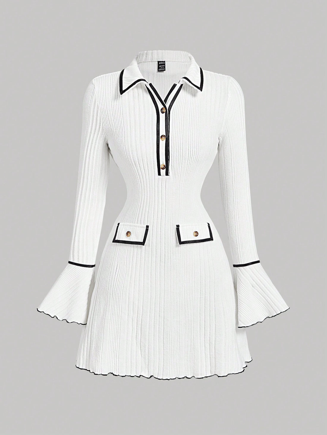 Women’s Woven Fabric Dress, Blouse Collar Design, Bell Sleeve Detail, 1 Piece, For Cooler Season Wear