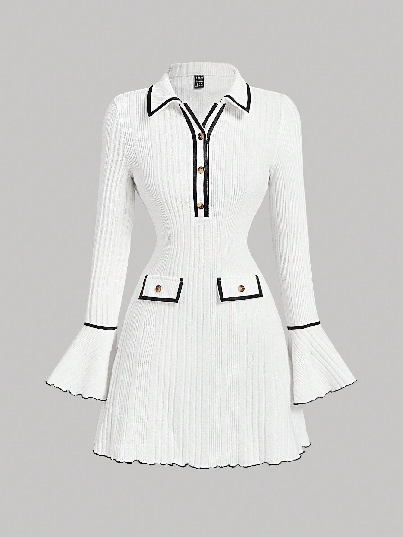Women’s Woven Fabric Dress, Blouse Collar Design, Bell Sleeve Detail, 1 Piece, For Cooler Season Wear