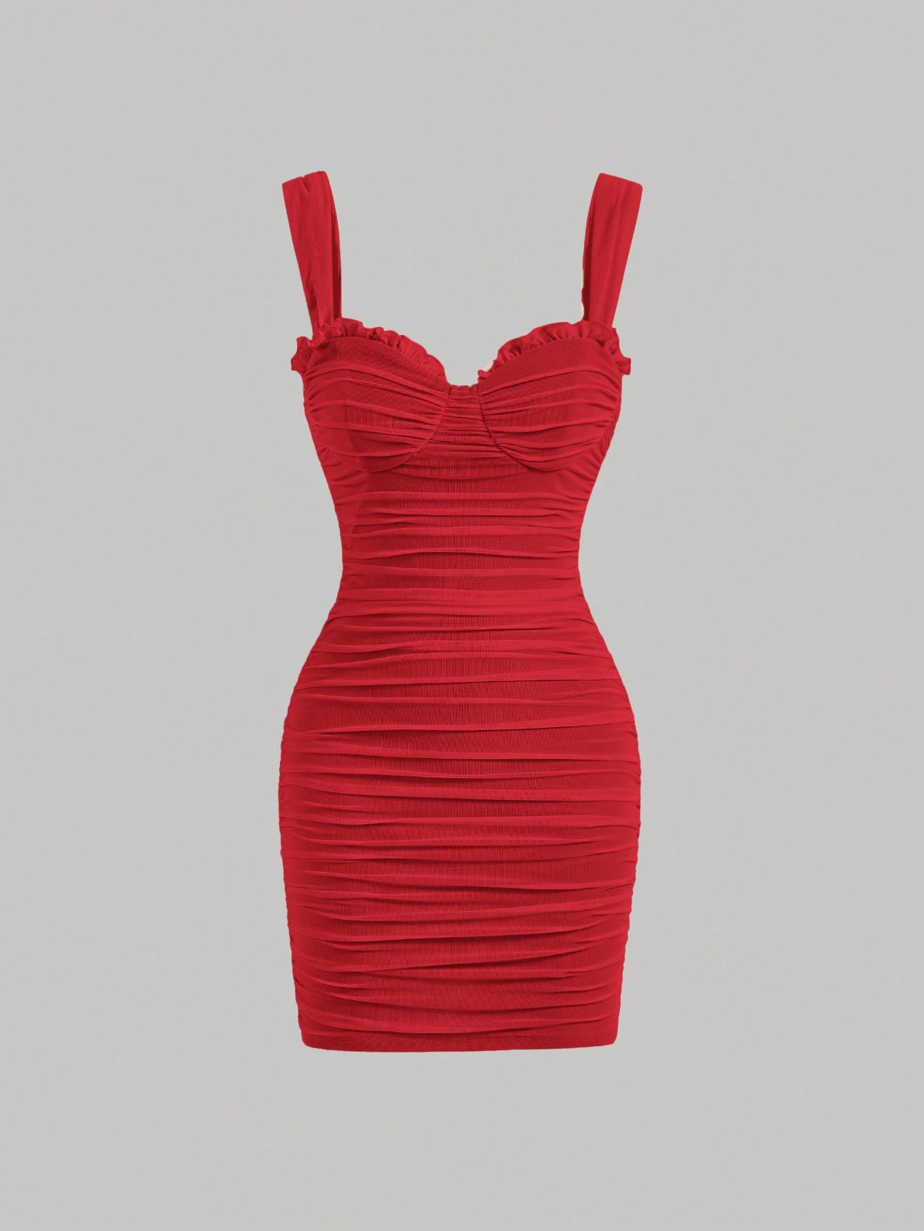 Solid Color Mini Dress Neutral Color Single Piece Ruched Detail Sleeveless Strap Design For Casual Wear