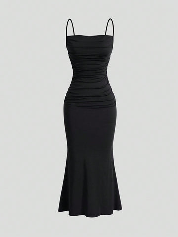 Solid Color Maxi Dress Neutral Color Single Piece Sleeveless Cami Design For General Occasions