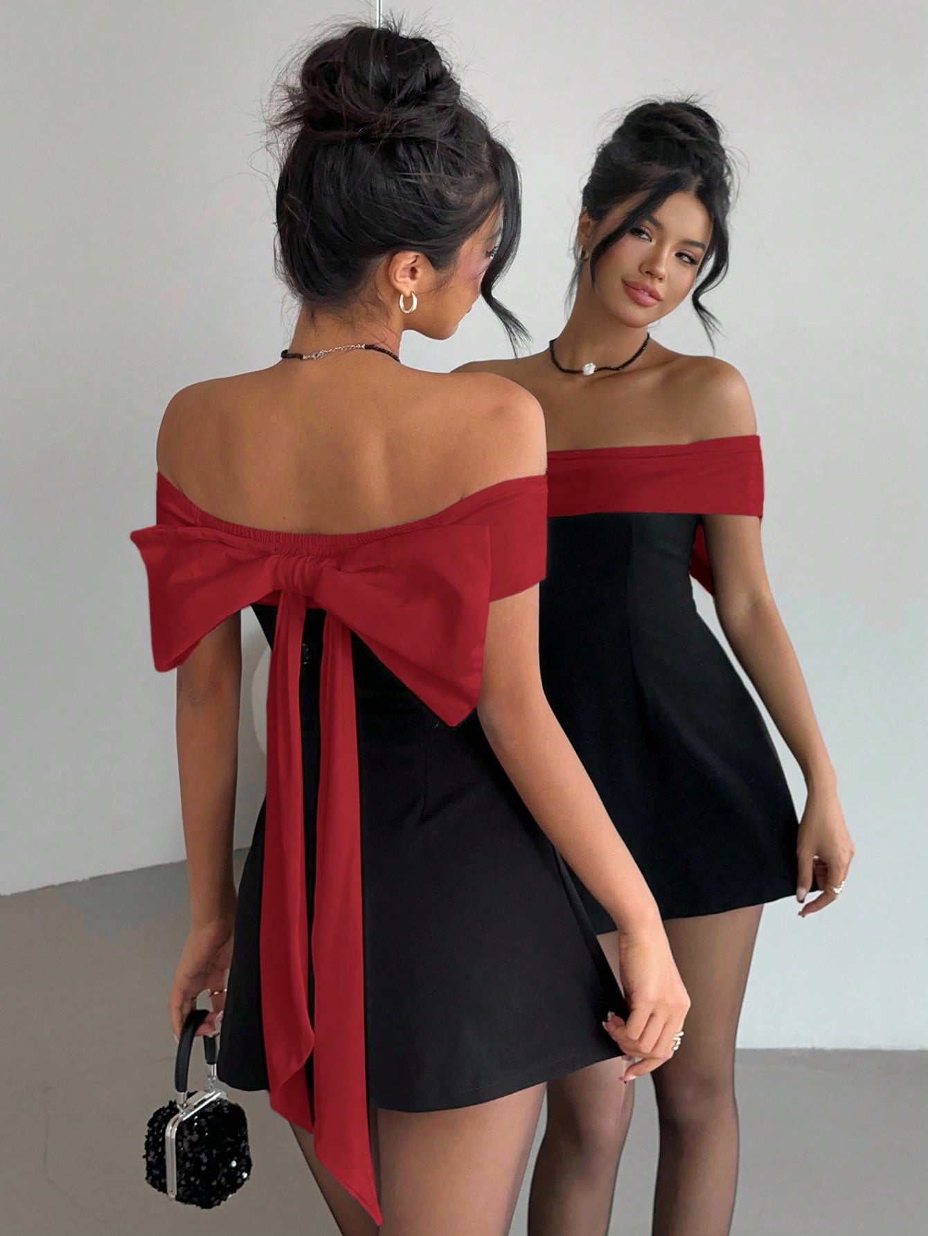 Off-Shoulder Bow Detail Dress for Graduation and Special Occasions