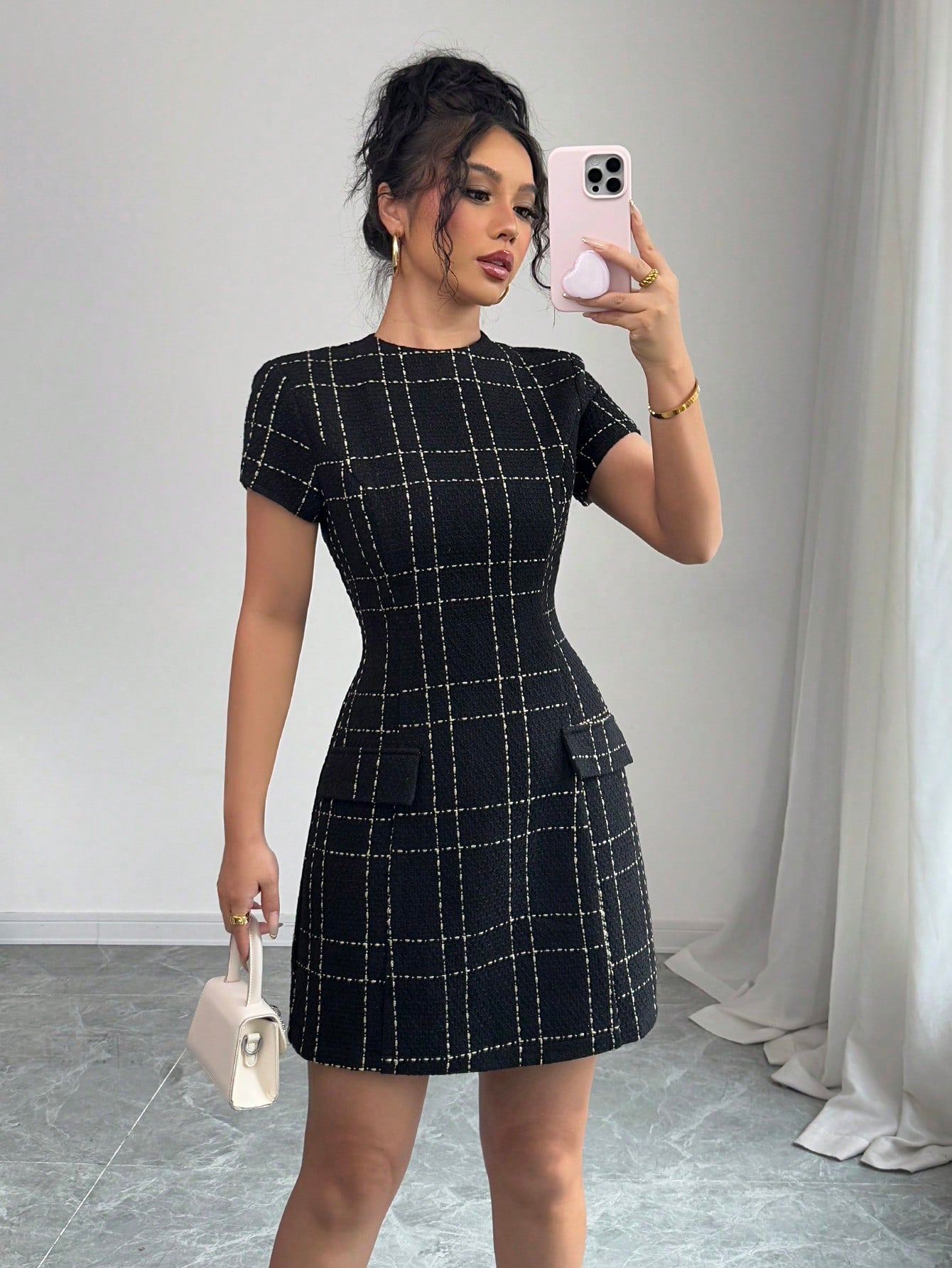 Women’s Jacquard Fabric Short Dress, Decorative Pattern Detail, 1 Piece, For Everyday Wear