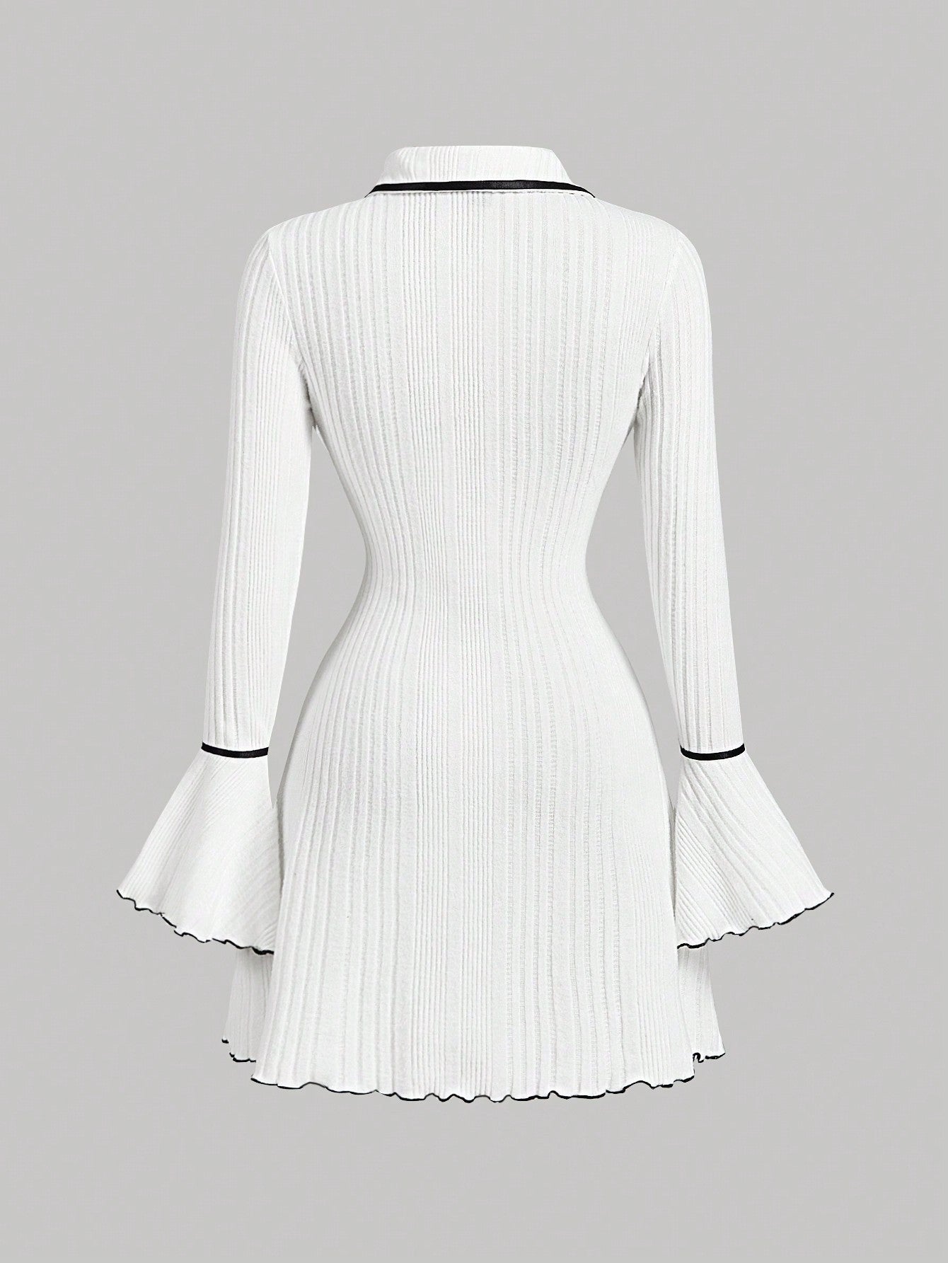 Women’s Woven Fabric Dress, Blouse Collar Design, Bell Sleeve Detail, 1 Piece, For Cooler Season Wear