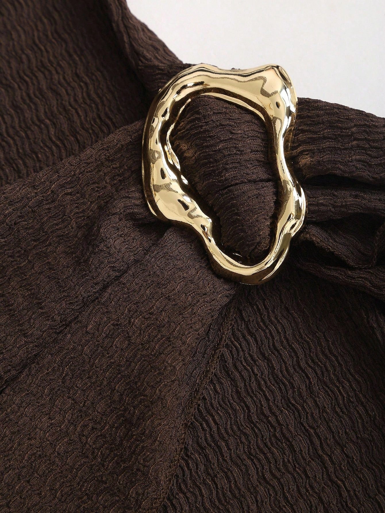 Solid Color Dress Neutral Color Single Piece Flare Sleeve Waist Detail Design For General Occasions