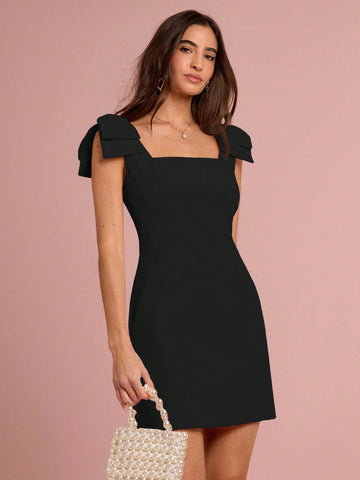 Women’s Woven Fabric Sleeveless Mini Dress, Solid Pattern, Simple Silhouette, 1 Piece, For Summer Wear