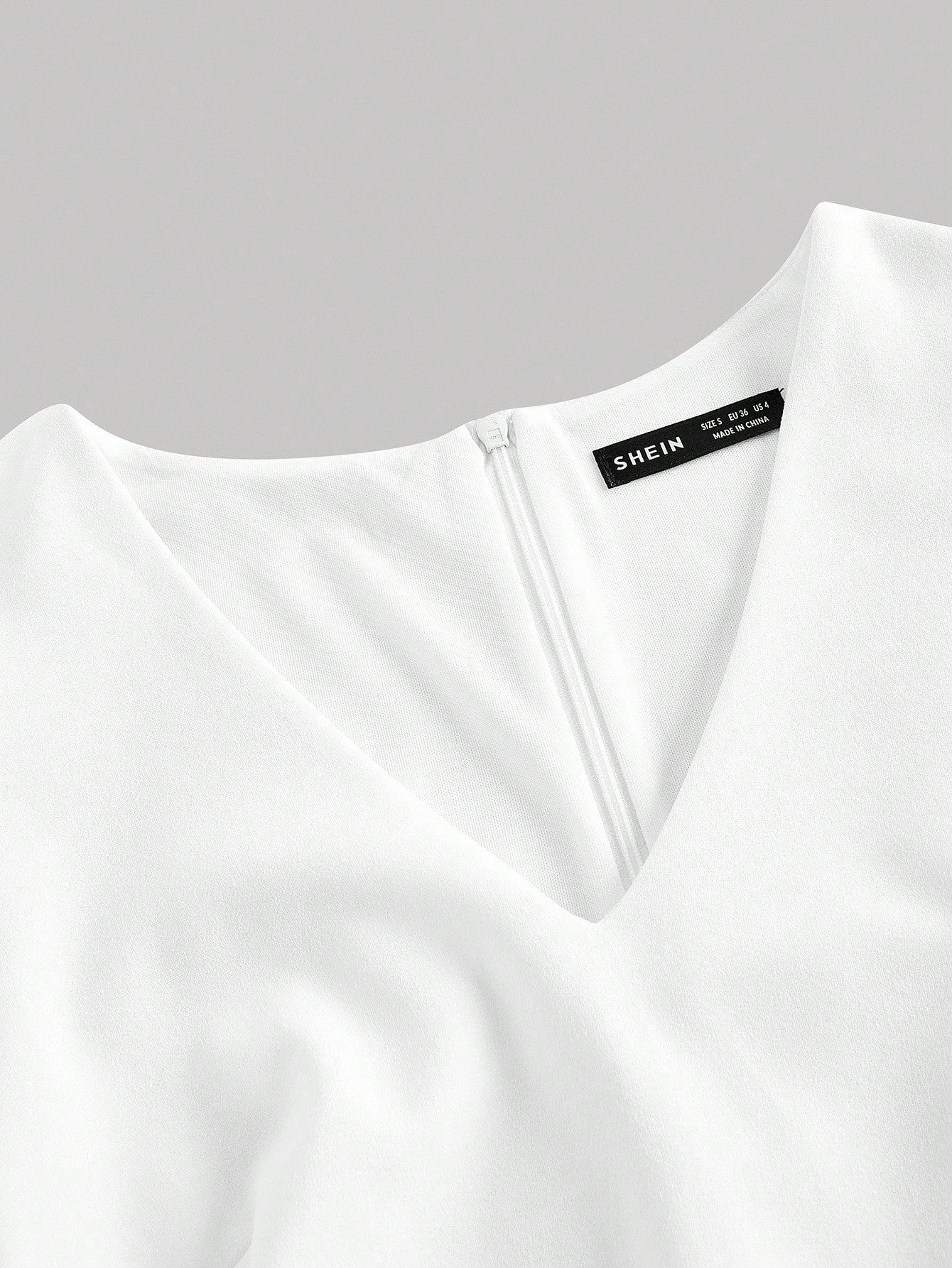 White Pleated Long Sleeve Dress with V Neck Design Short Length for Daily Styling