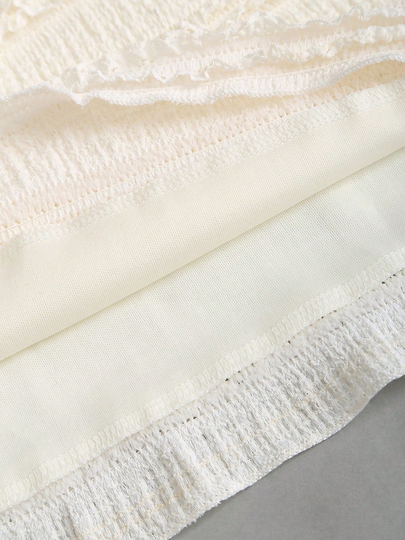 Textured Knit Mini Dress Neutral Color Single Piece Frill Trim Tie Detail Design For Casual Wear