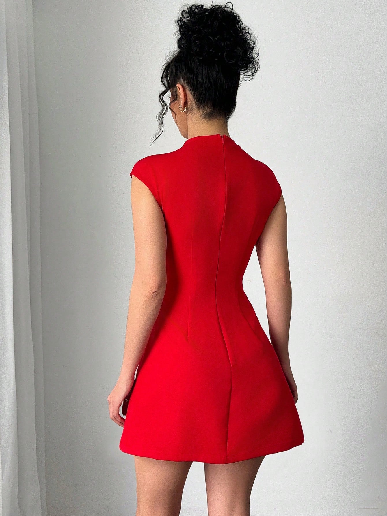 Women’s Woven Fabric A-Line Dress, Cap Sleeve Design, Bow Detail, 1 Piece, For Daily Wear