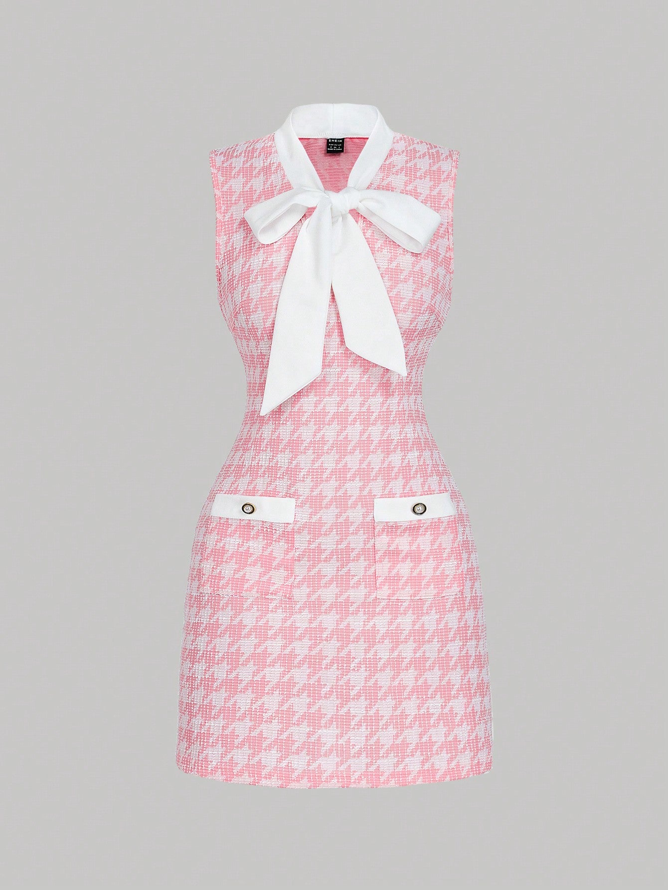 Plaid Pattern Mini Dress Black Color Single Piece Twist Collar Design For Casual Wear