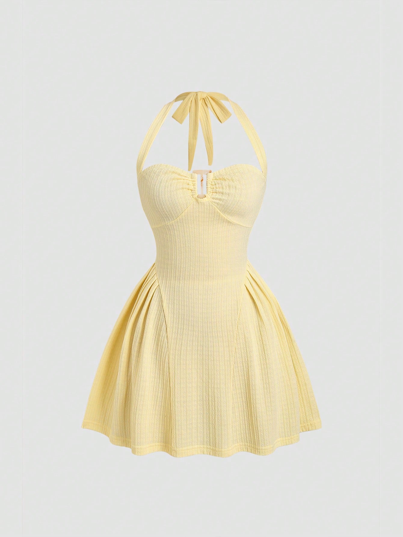 Solid Color Mini Dress Neutral Color Single Piece Halter Neck Buckle Detail Design For Daily Styling