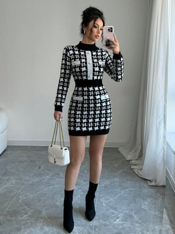 Women’s Knit Fabric Sweater Dress, Long Sleeve Round Neck Design, 1 Piece, For Autumn and Winter Wear