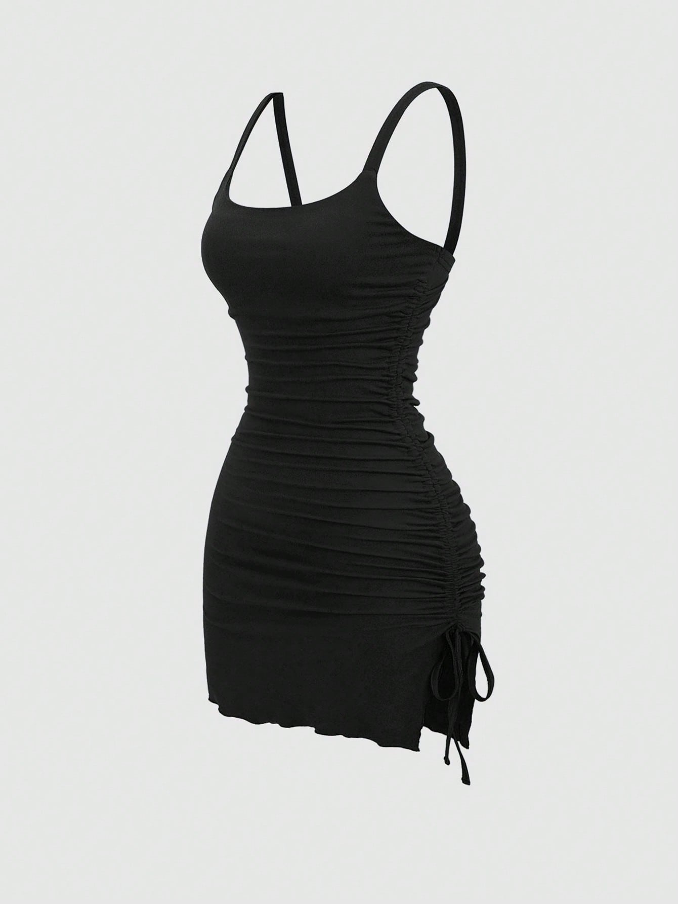 Solid Color Mini Dress Neutral Color Single Piece Drawstring Asymmetrical Hem Design For Casual Wear