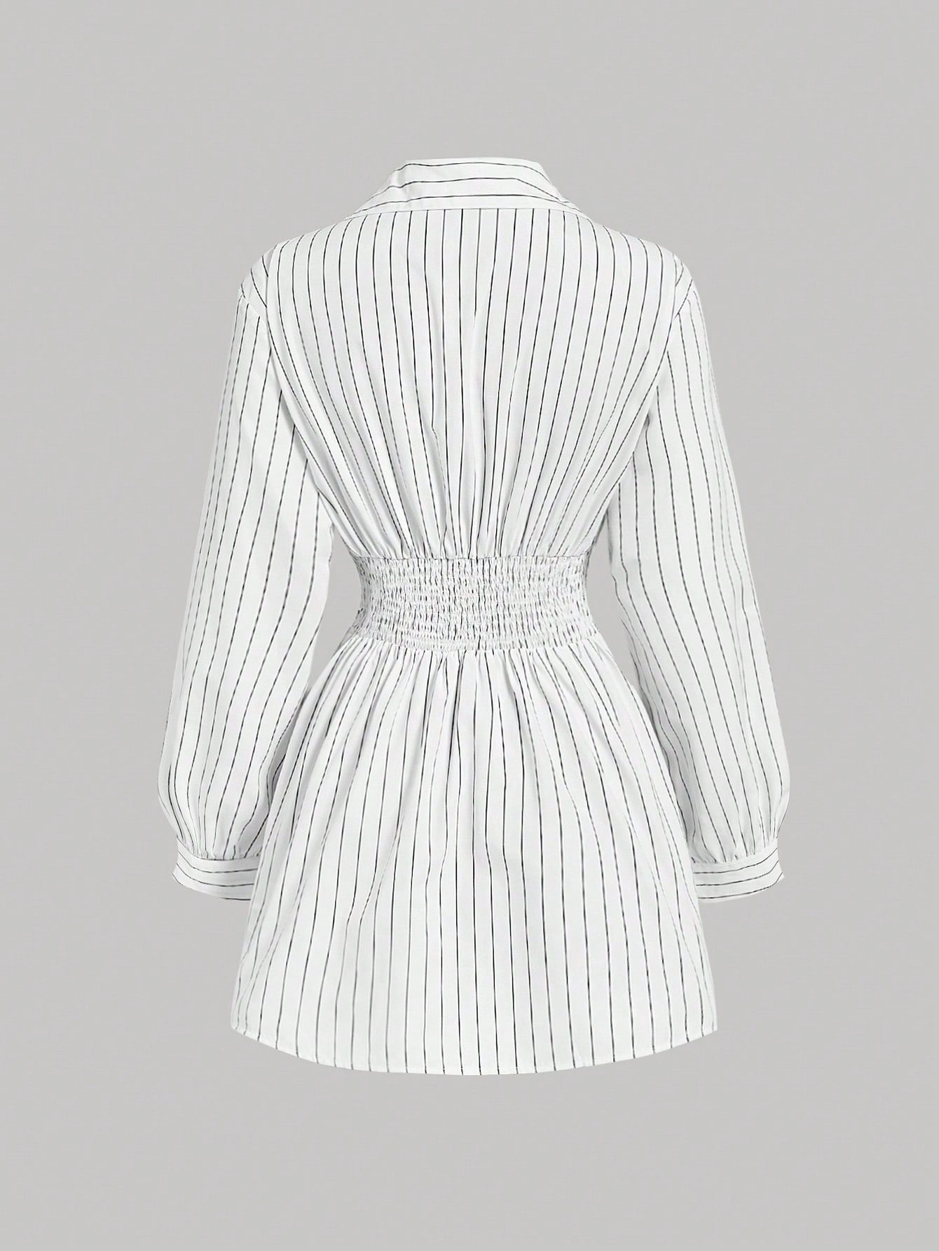 Women’s Woven Fabric Long Sleeve Dress, Stripe Print Cross-Wrap Design with Ruffle Detail, 1 Piece, For Daily and Work Wear