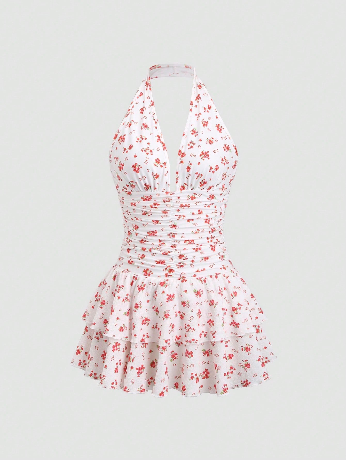 Leopard Pattern Mini Dress Neutral Color Single Piece V Neck Design For Daily Styling