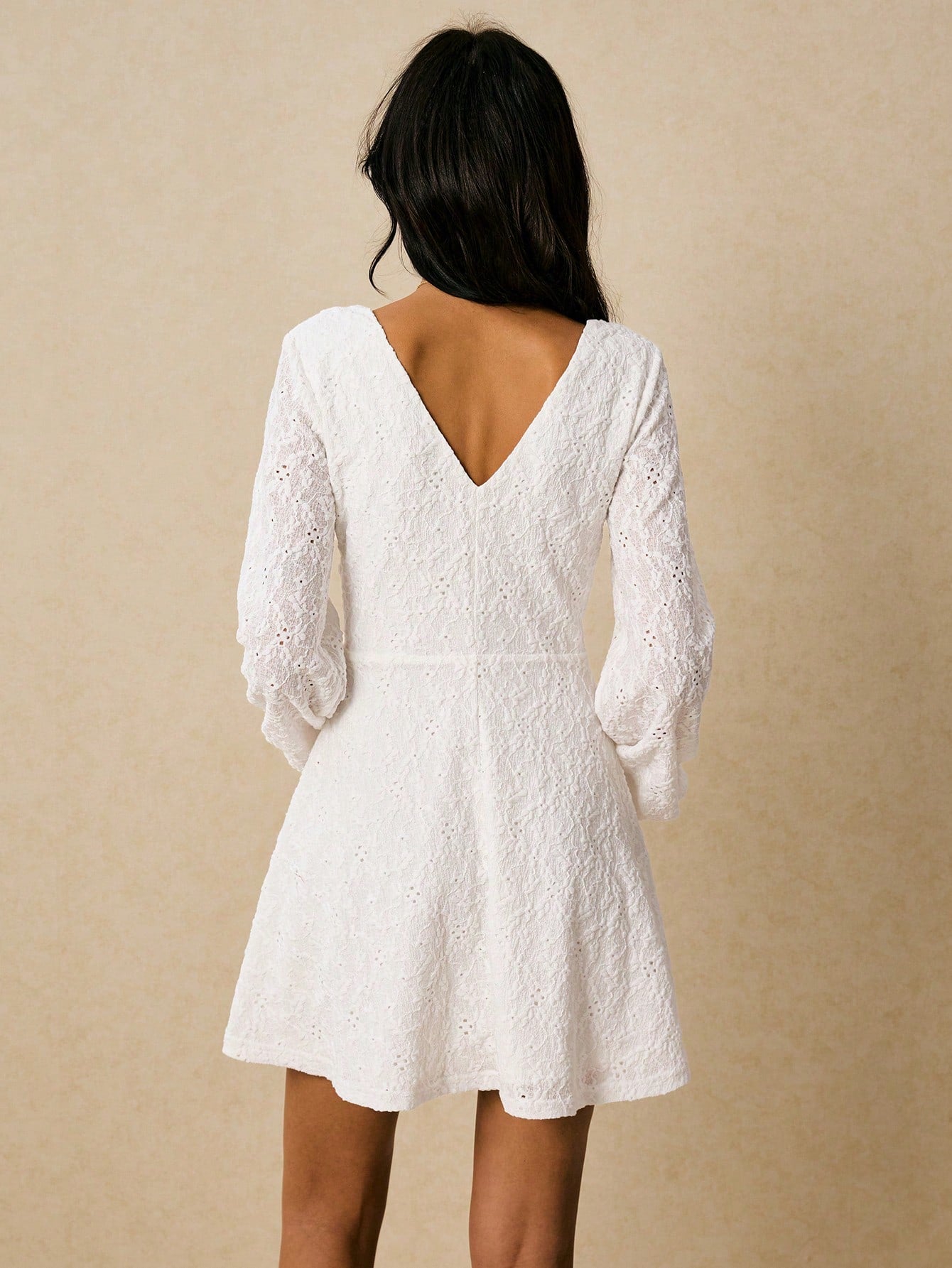 Women’s Jacquard Fabric Short Dress, Lantern Sleeve Design, Solid Pattern, 1 Piece, For Autumn Daily Wear
