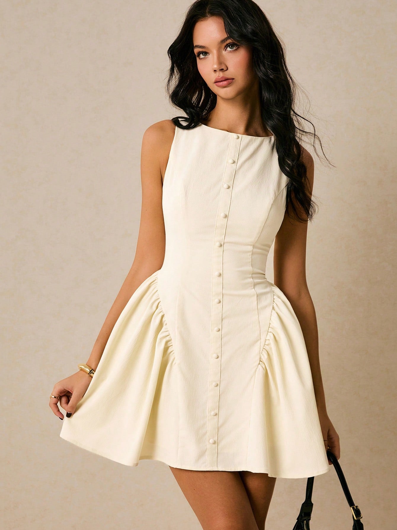 Women’s Woven Fabric Sleeveless Mini Dress, Solid Pattern, Simple Silhouette, 1 Piece, For Work and Daily Wear
