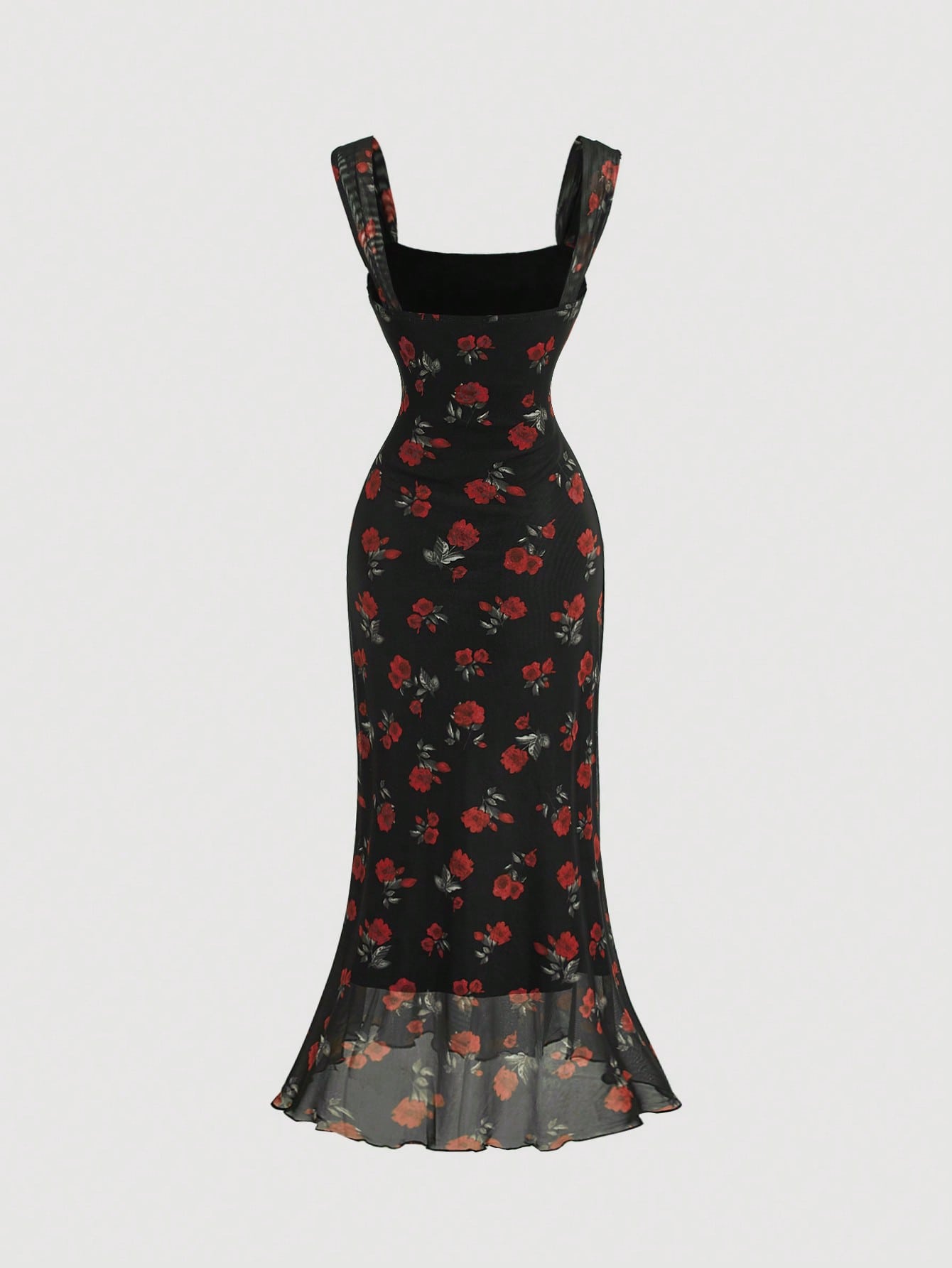 Floral Print Dress Baby Blue Color Single Piece Sleeveless Flared Hem Design For General Occasions