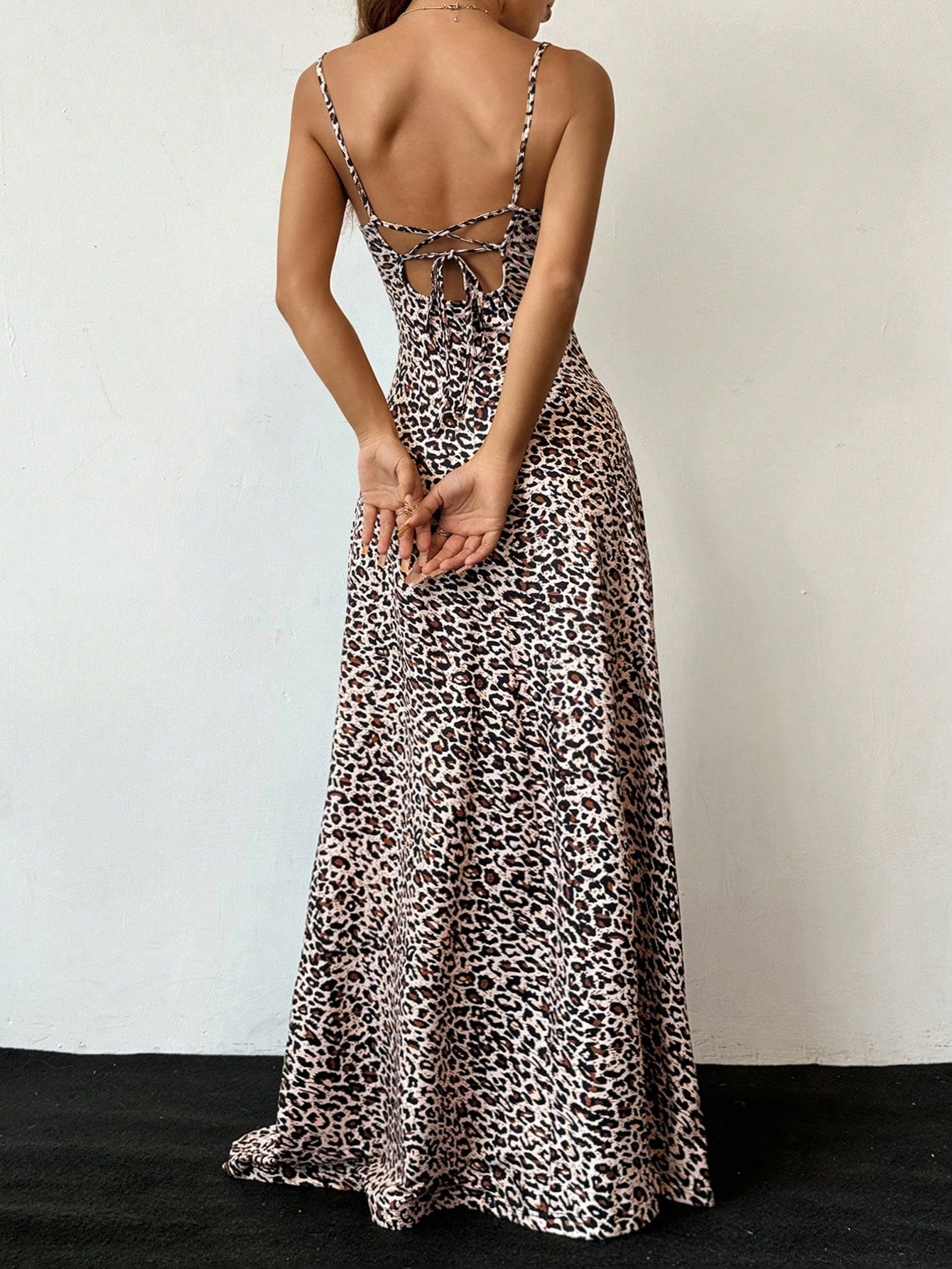 Leopard Pattern Fabric Dress – Brown Tone – Single Piece – Sleeveless Strap Design – For Casual Wear