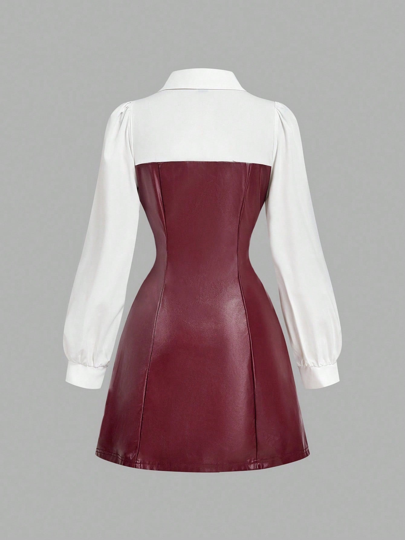 Military Green Patchwork Shirt Dress with PU Leather Detail Casual Design