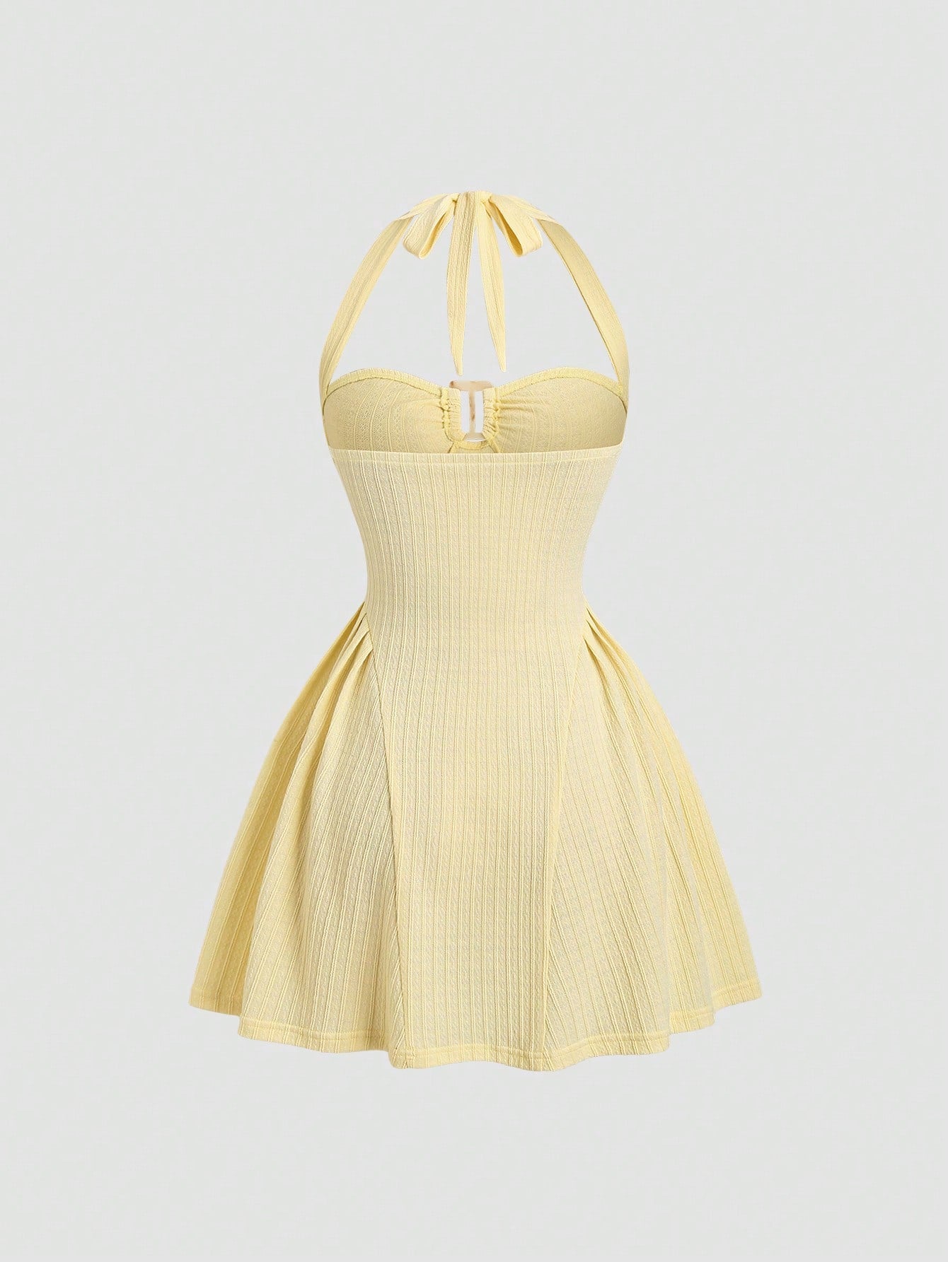 Solid Color Mini Dress Neutral Color Single Piece Halter Neck Buckle Detail Design For Daily Styling