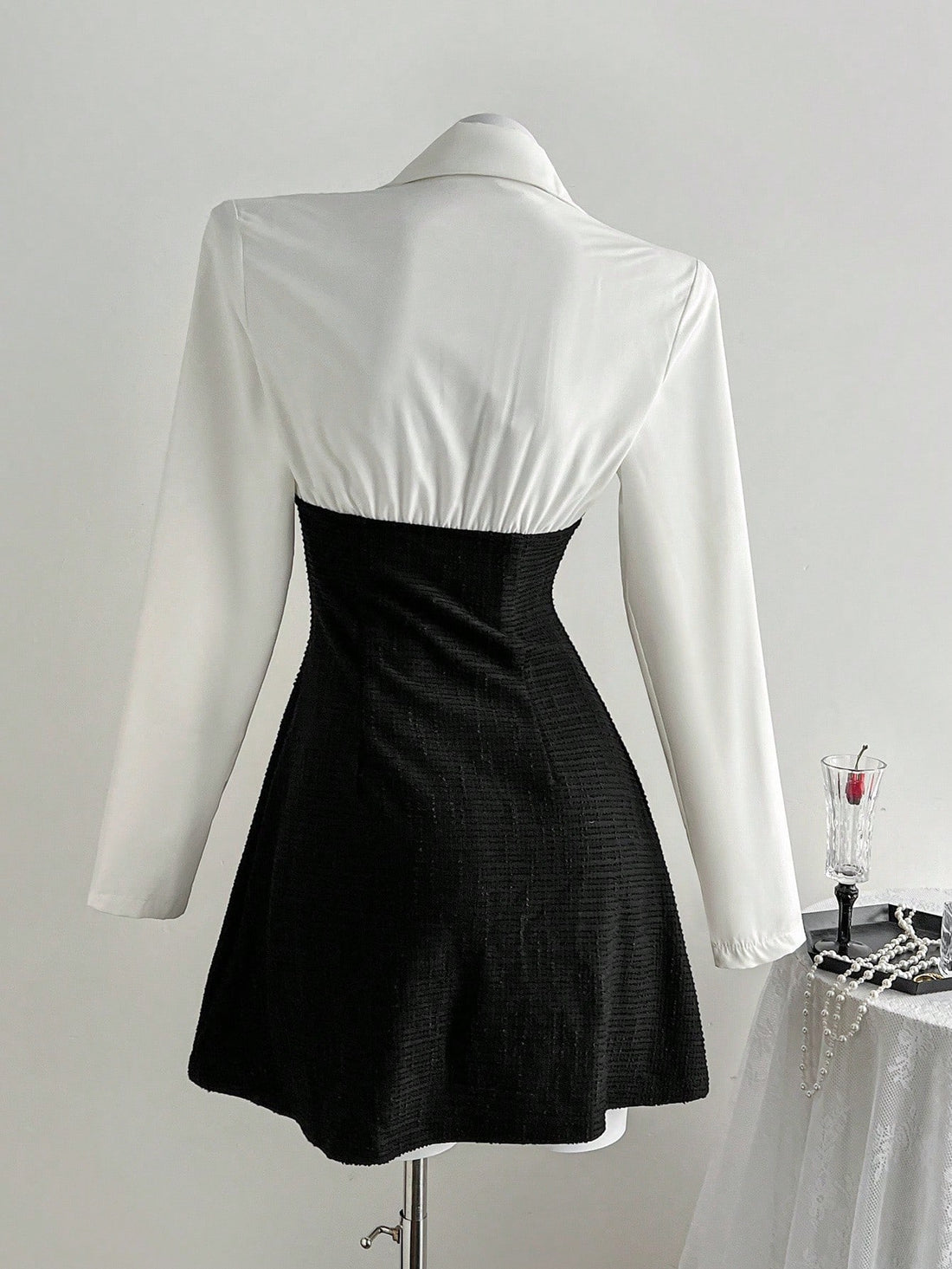 Women’s Textured Fabric Short Dress, Polo Collar Design, Faux Layered Detail, A-Line Silhouette, 1 Piece, For Everyday Styling