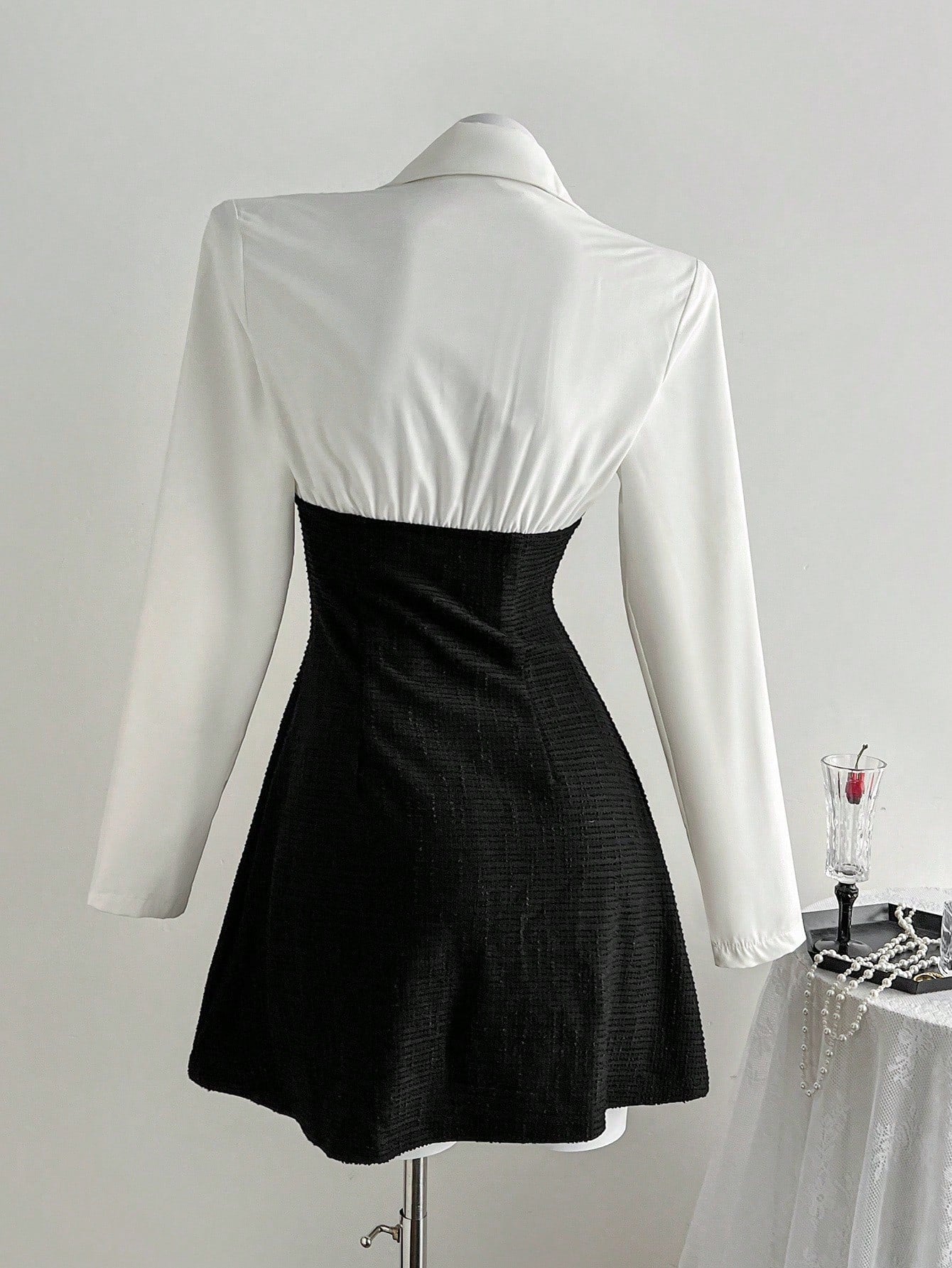 Women’s Textured Fabric Short Dress, Polo Collar Design, Faux Layered Detail, A-Line Silhouette, 1 Piece, For Everyday Styling