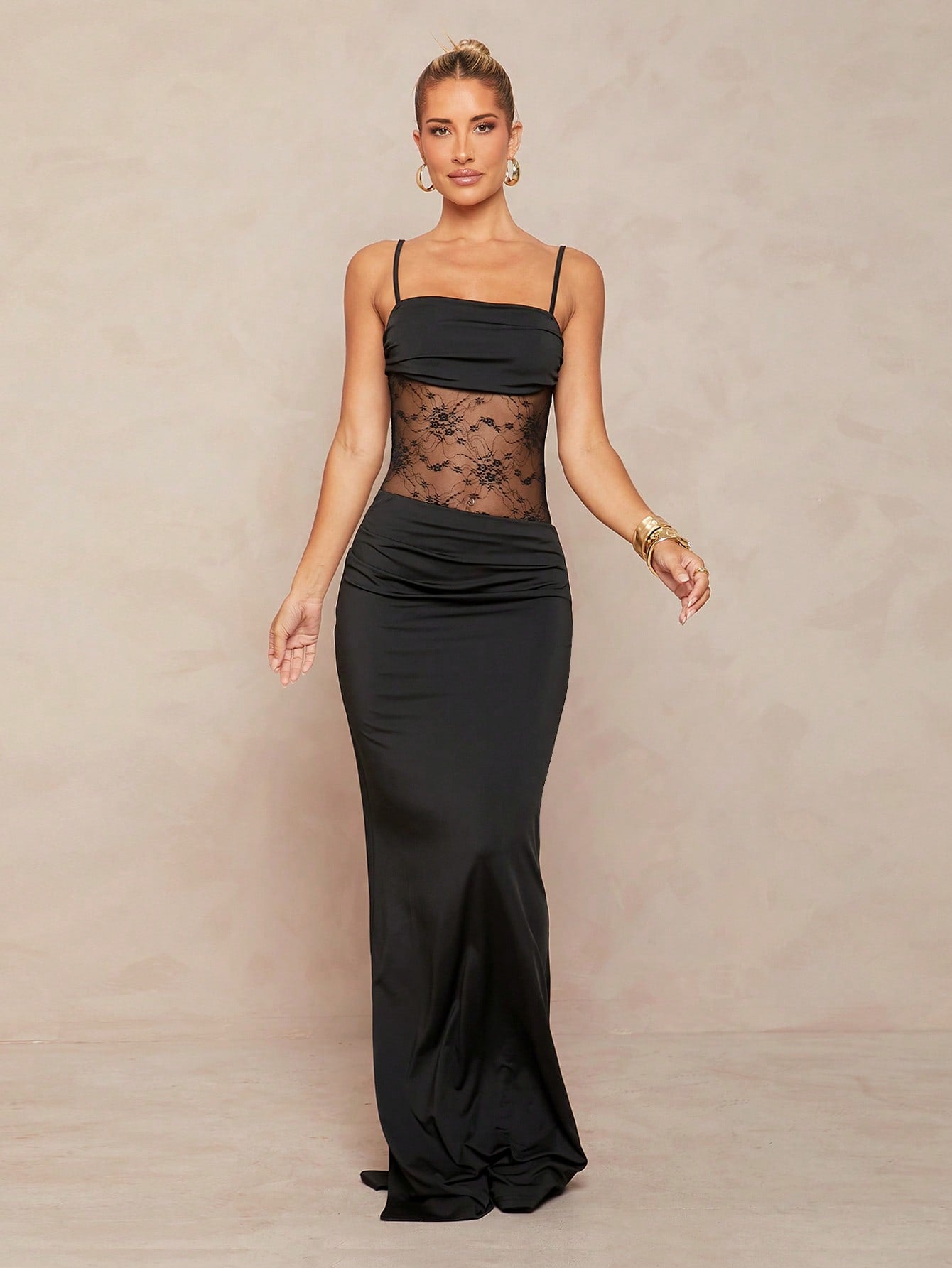 Satin Asymmetrical Spaghetti Strap Lace Splicing Bodycon Mermaid Dress for Beach, Banquet, and Special Events
