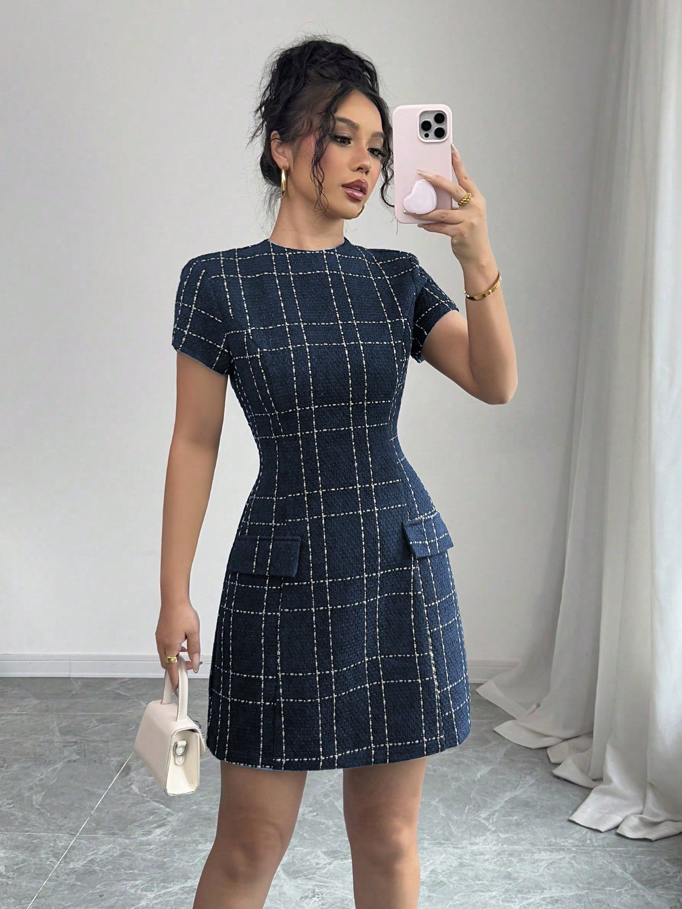 Women’s Jacquard Fabric Short Dress, Decorative Pattern Detail, 1 Piece, For Everyday Wear