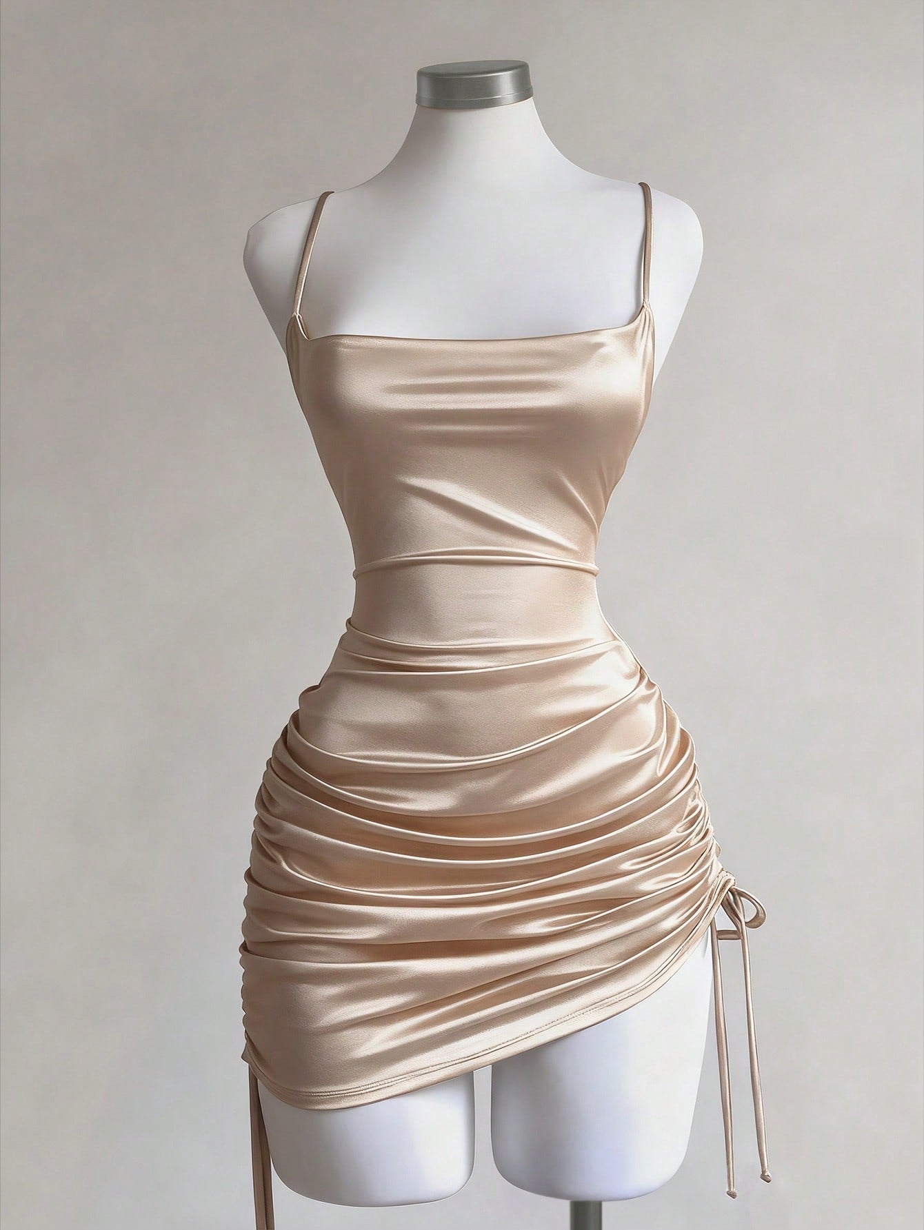 Simple Slip Dress with Slit Neck and Pleated Decoration