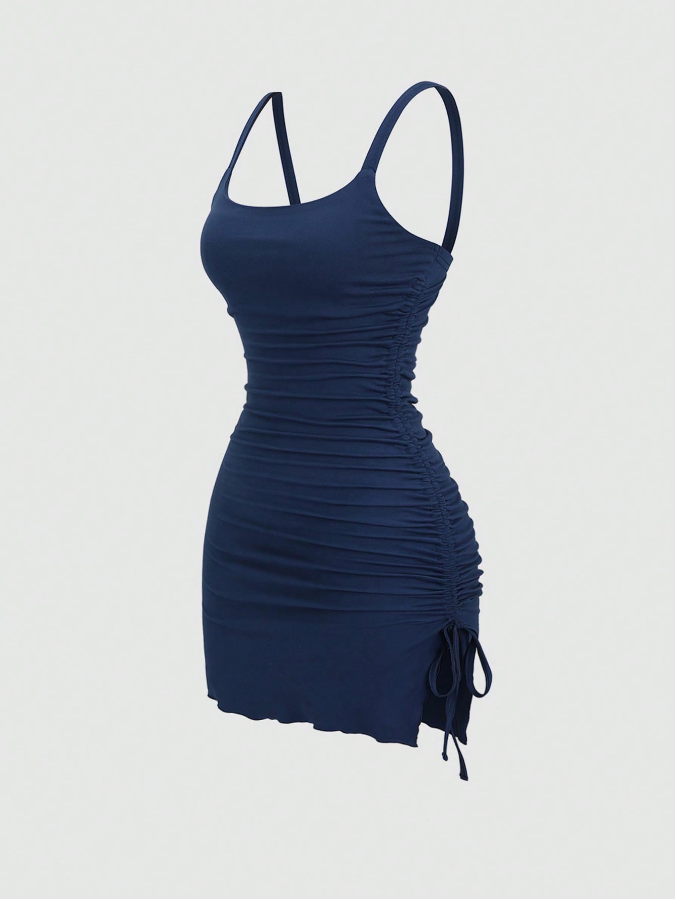 Solid Color Mini Dress Neutral Color Single Piece Drawstring Asymmetrical Hem Design For Casual Wear