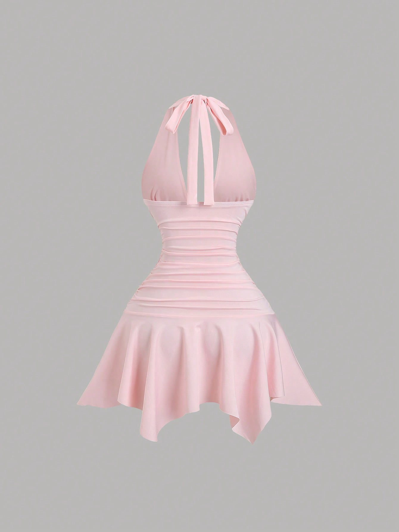 Solid Color Mini Dress Neutral Color Single Piece Asymmetrical Hem Waist Detail Design For Daily Styling