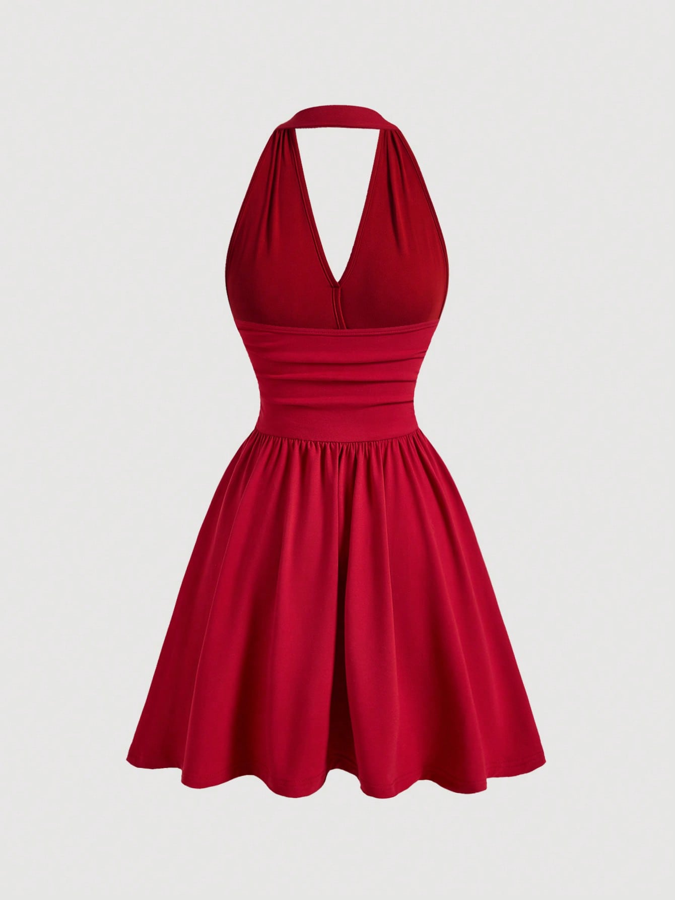 Solid Color Dress Neutral Color Single Piece Halter Top V Neck Design Waist Detail For Casual Wear