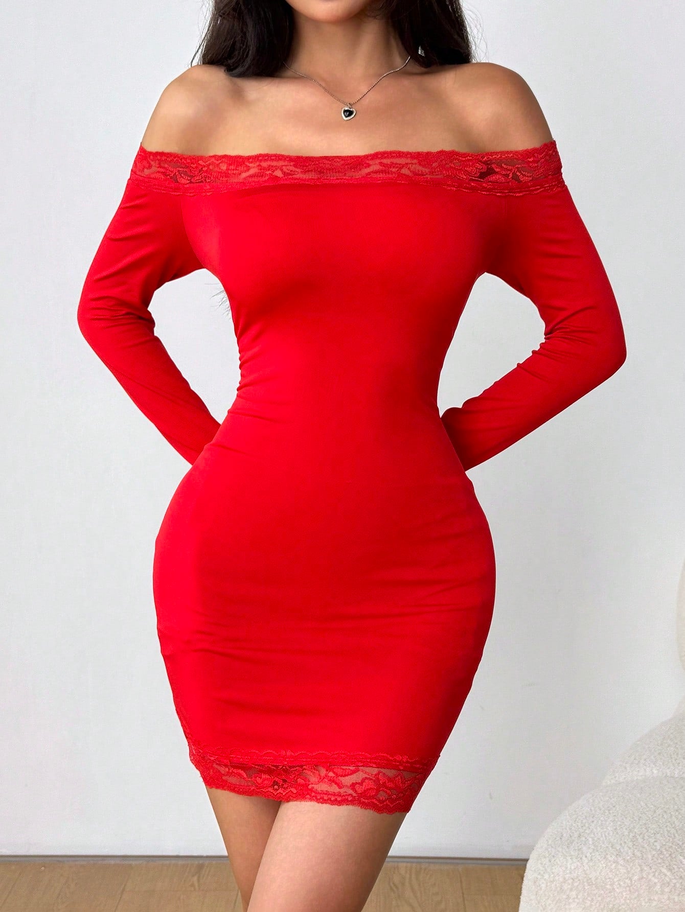 Solid Color Mini Dress Neutral Tone Single Piece Long Sleeve Spliced Design For General Occasions