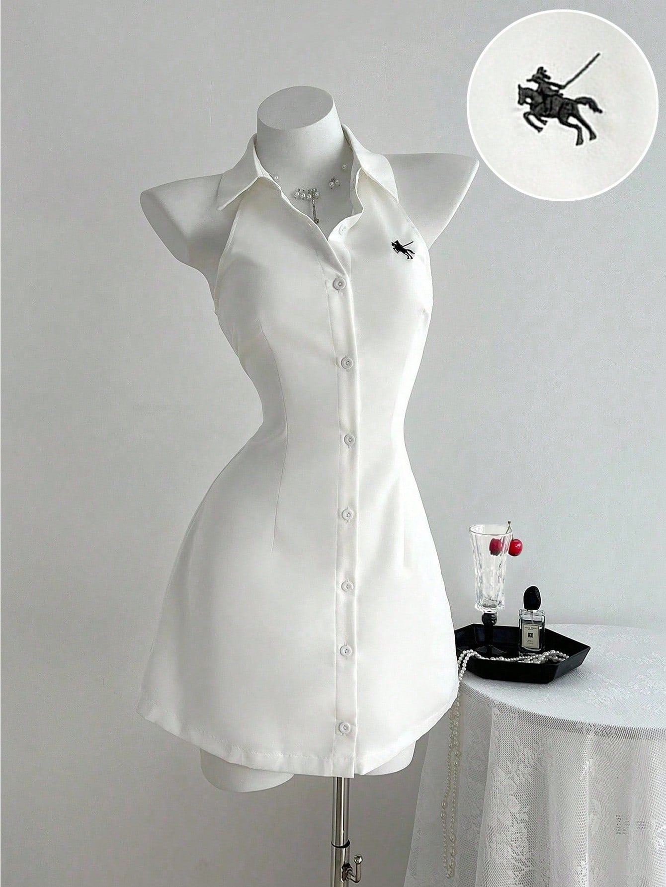 Women’s Woven Fabric Sleeveless A-Line Dress, Embroidered Detail, 1 Piece, For Spring and Summer Wear