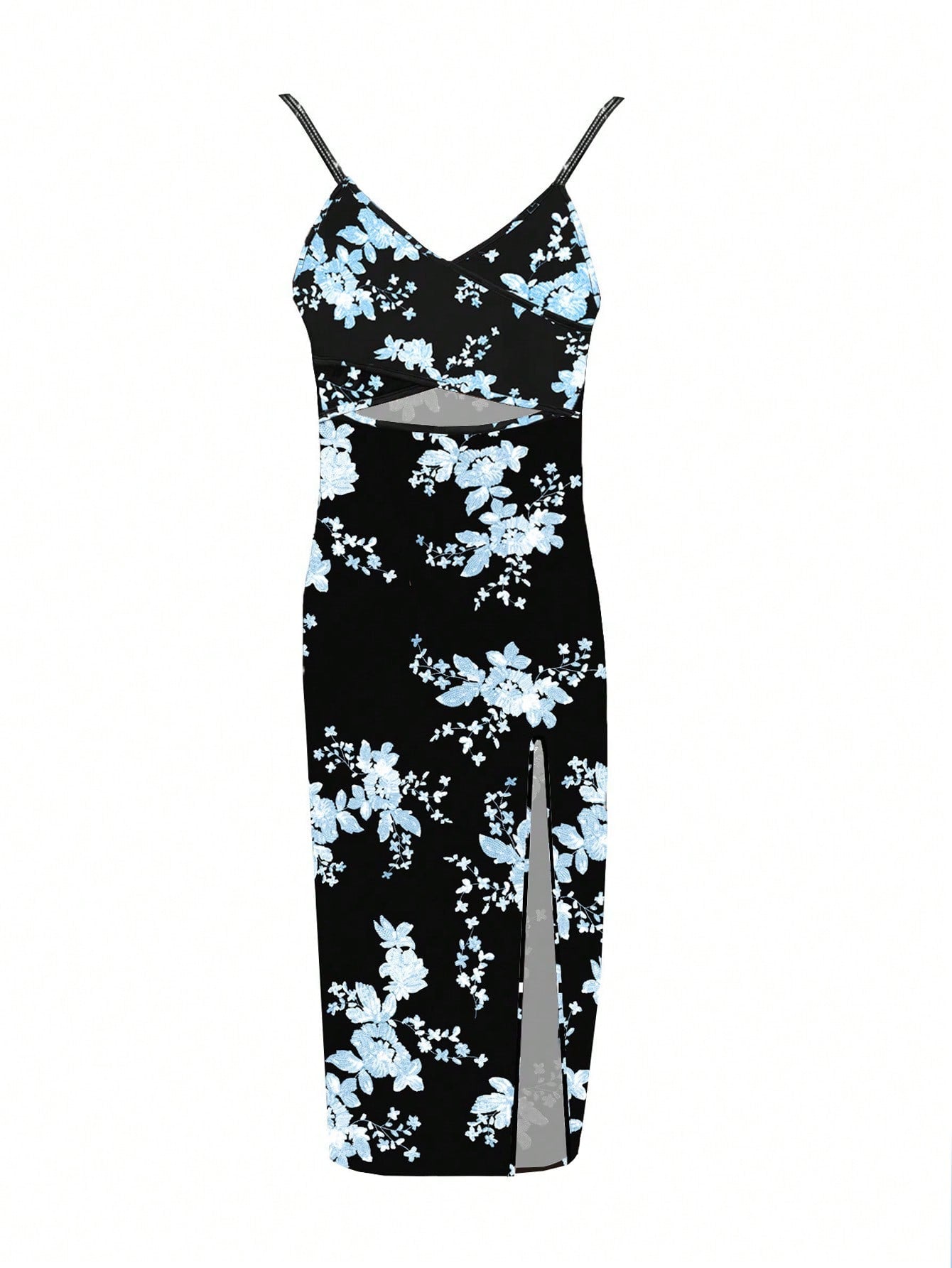 Women’s Floral Print Spaghetti Strap Cross-Back Maxi Dress, High Waist Design, Single Piece, For Daily Styling