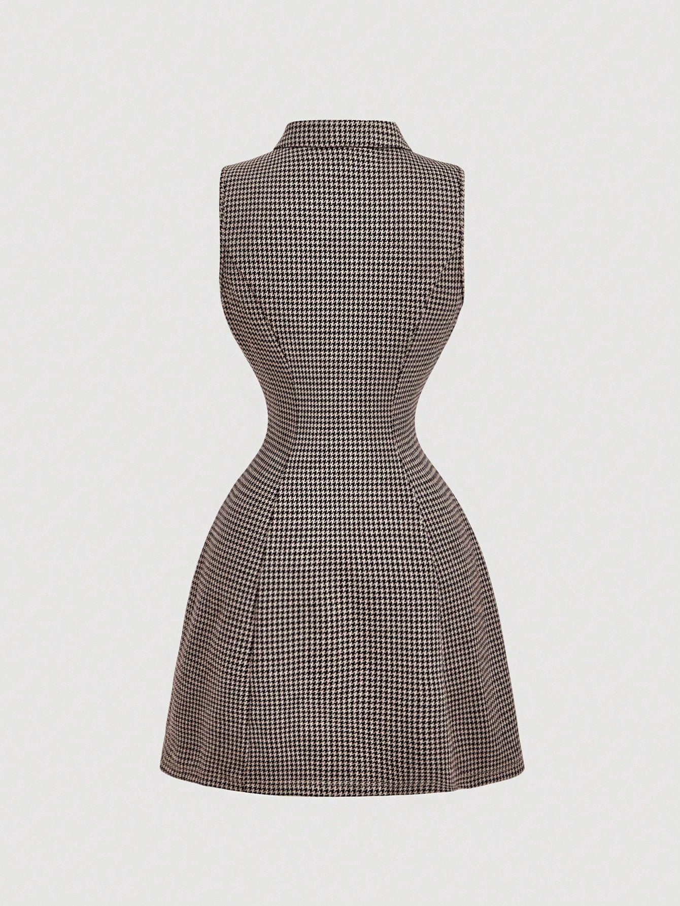 Tweed Collared Sleeveless Dress with Button Front Suit Style Skirt Design for Business Casual Wear
