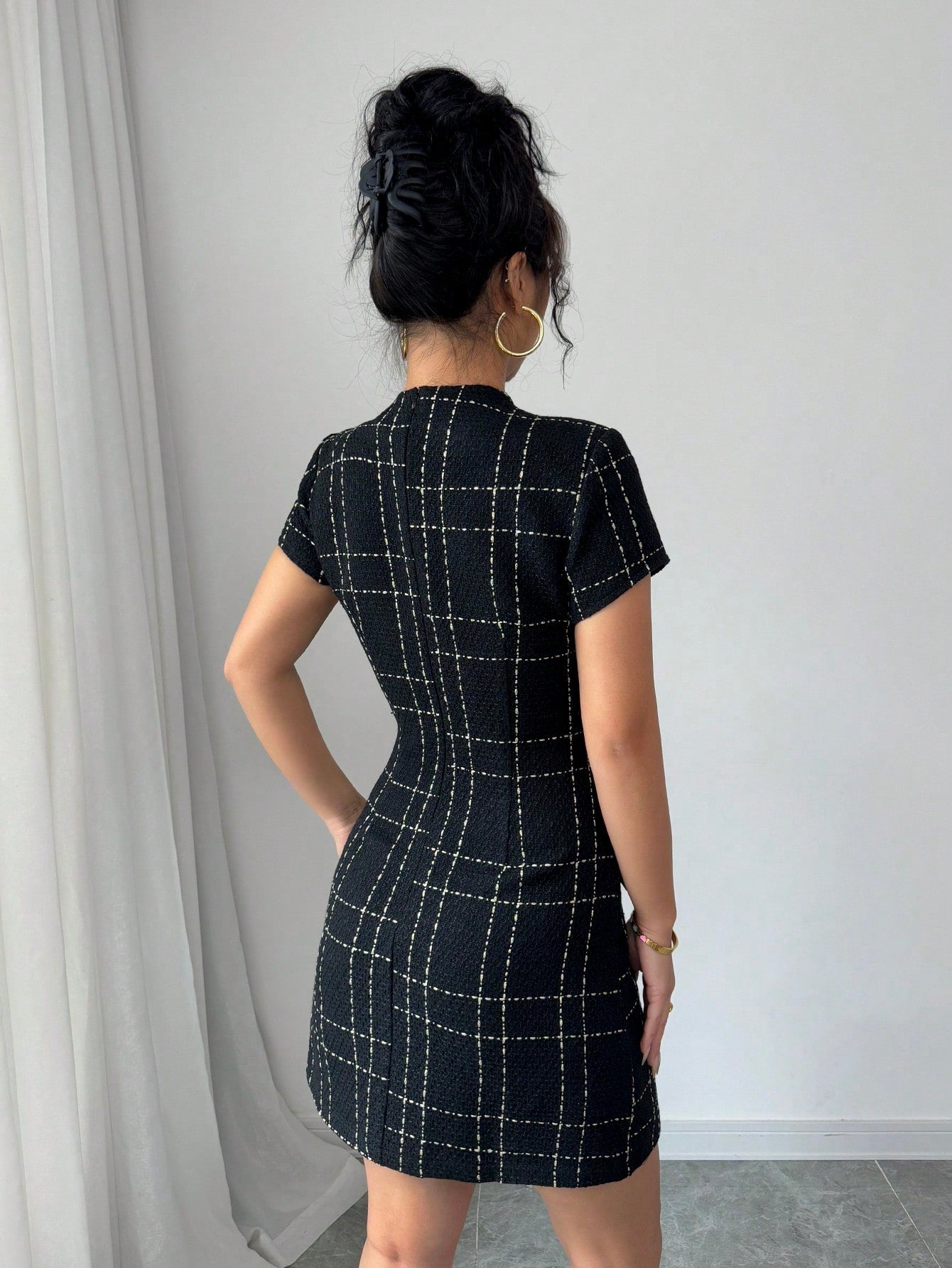 Women’s Jacquard Fabric Short Dress, Decorative Pattern Detail, 1 Piece, For Everyday Wear