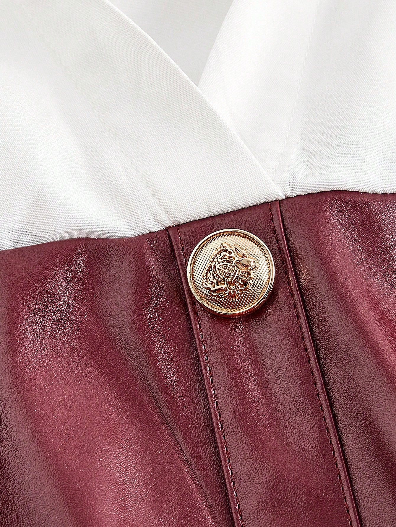 Military Green Patchwork Shirt Dress with PU Leather Detail Casual Design