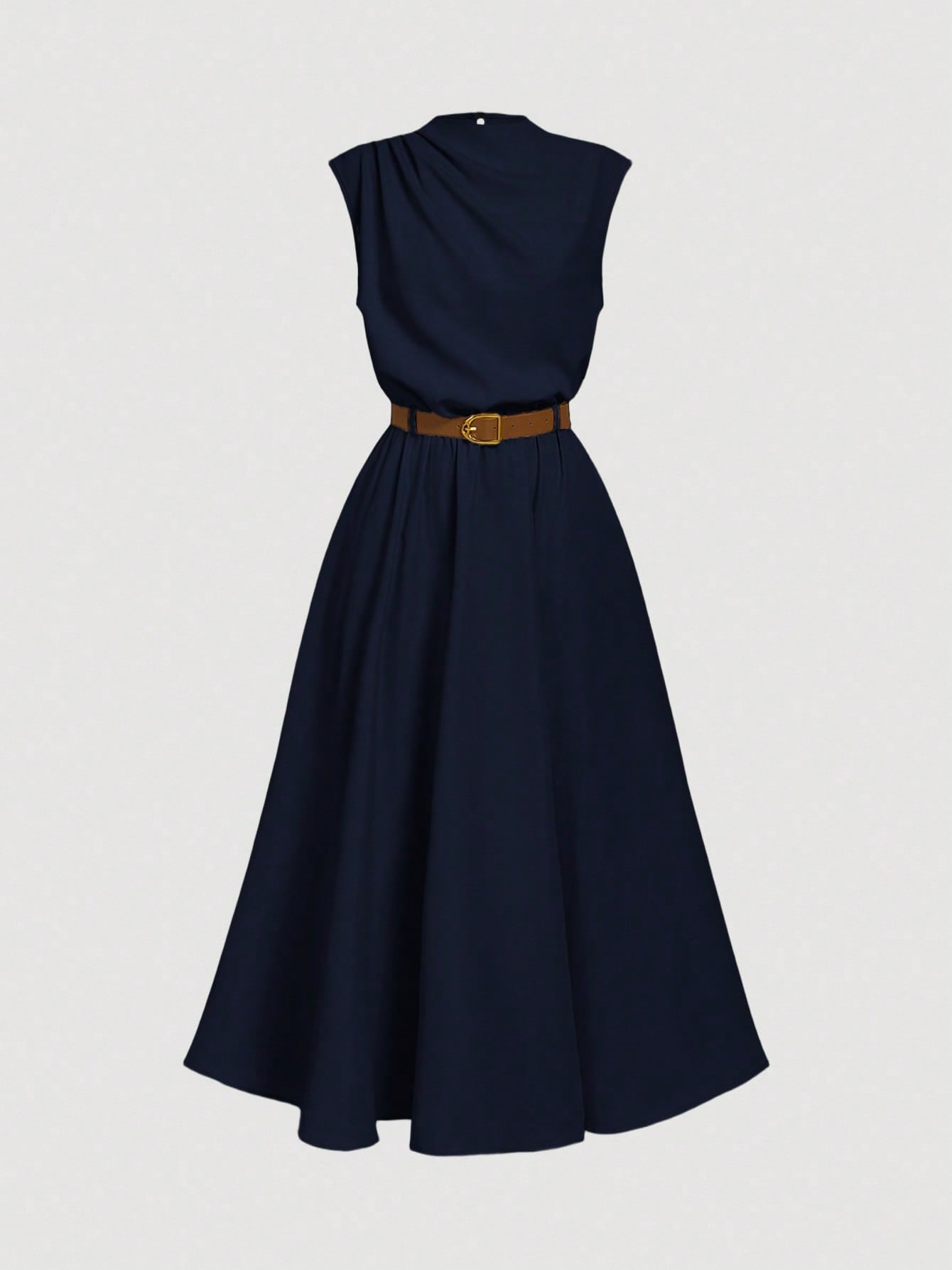 Solid Color Sleeveless Dress with Belt Olive Green for Everyday Wear